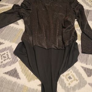 City Chic Metallic Black & Bronze Long-Sleeve Bodysuit